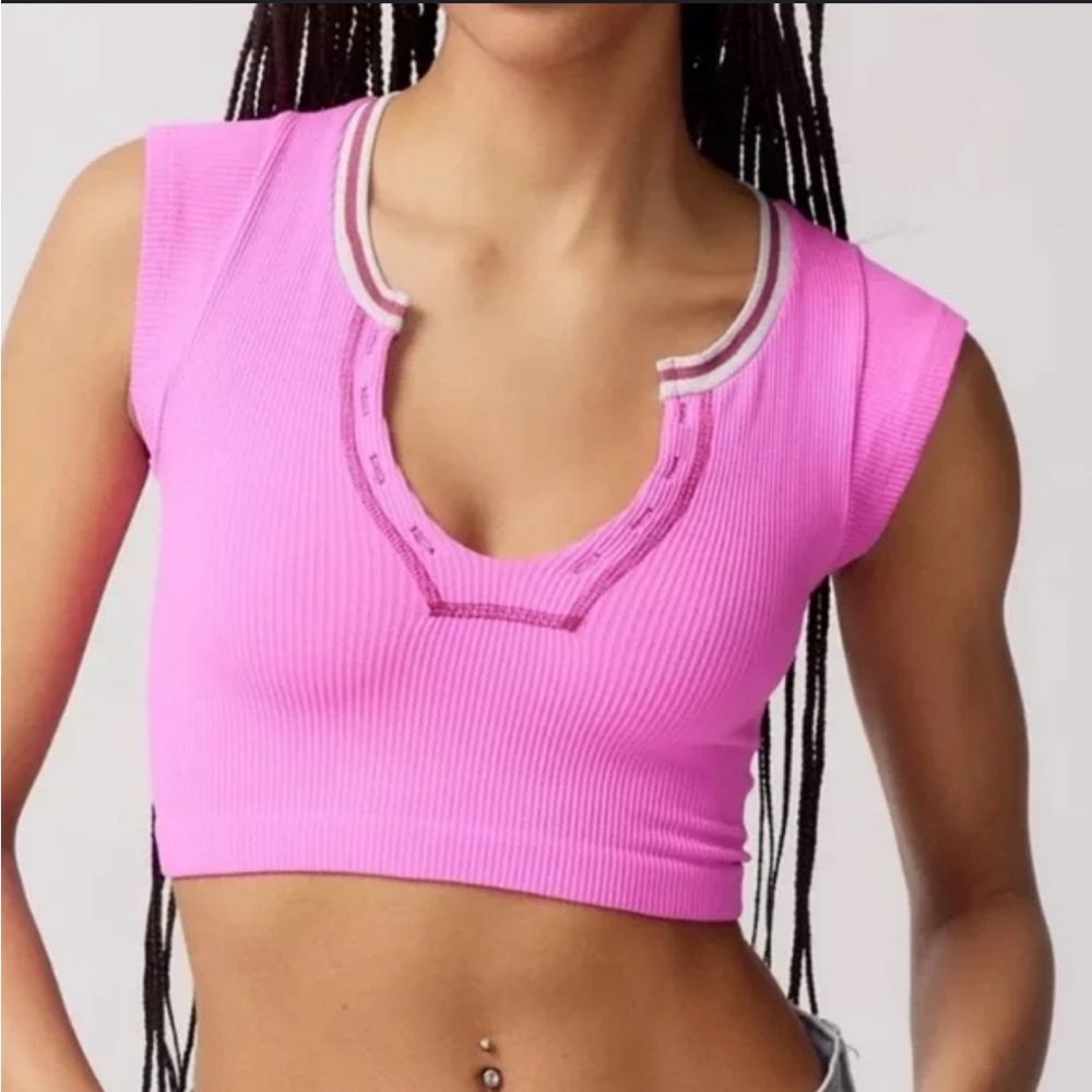 Out From Under Ribbed Hot Pink Crop Top - Picture 1 of 7